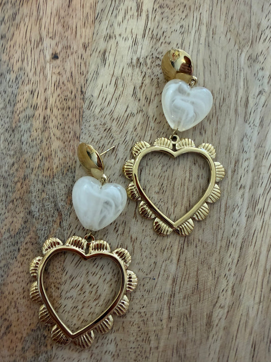 Boucle d'oreille coeurs pendantes (3 couleurs)