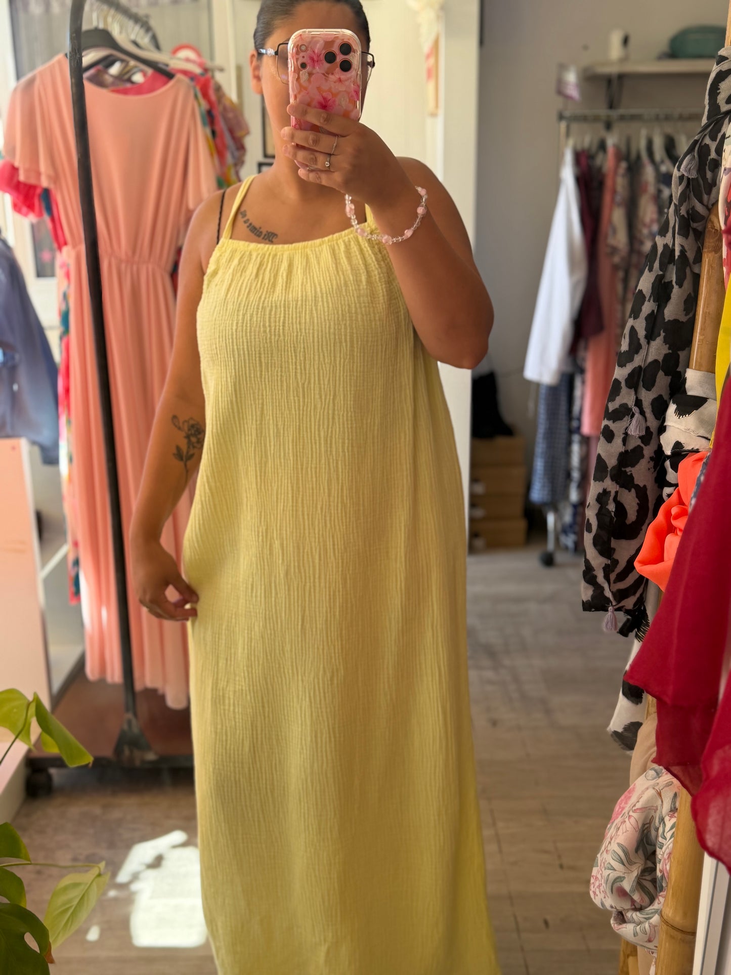 Robe maxi à fines bretelles en gaze de coton - Taille unique 36-46/48 (3 couleurs)
