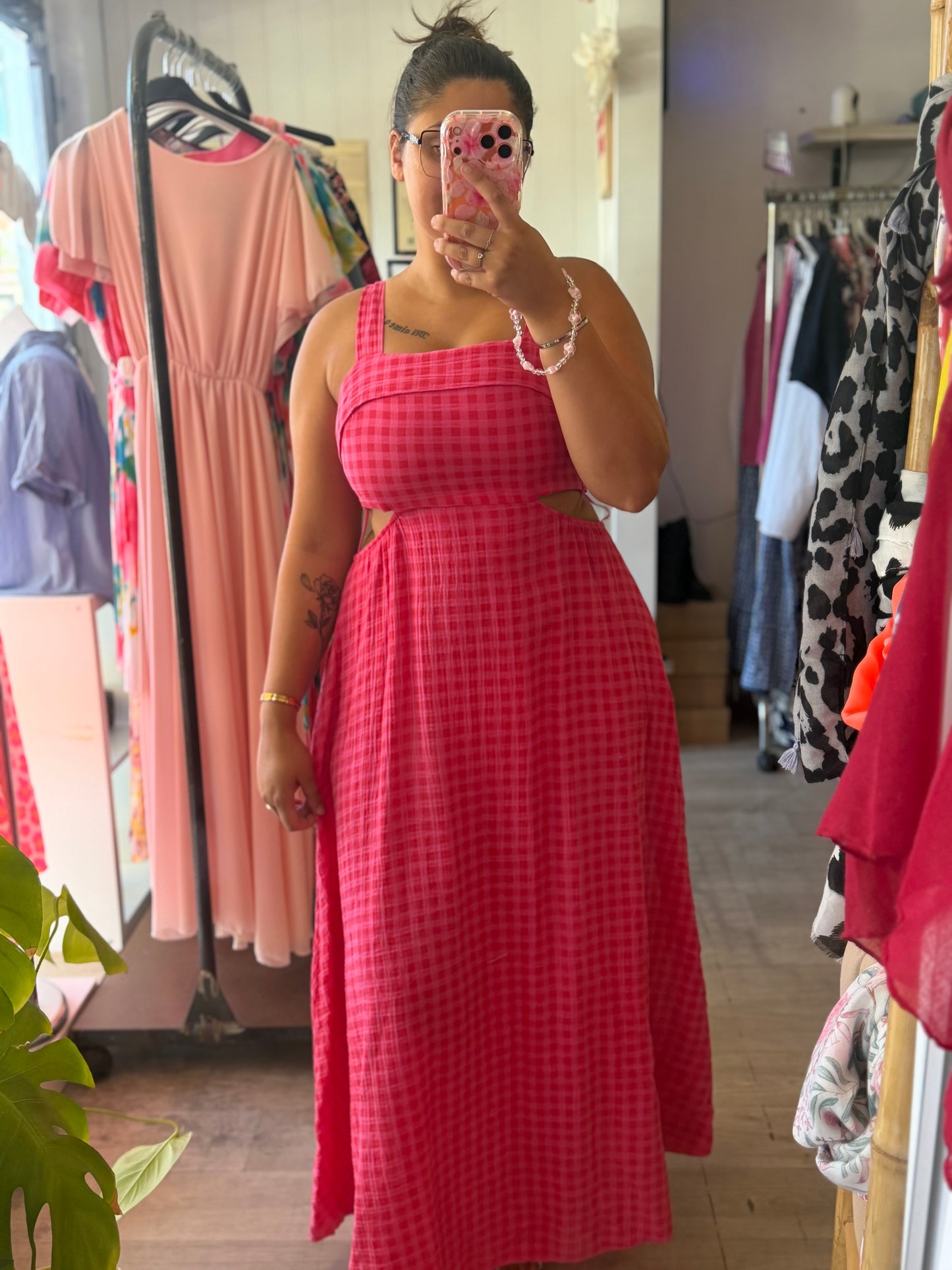 Robe longue vichy noeud au dos - Taille unique 36-44