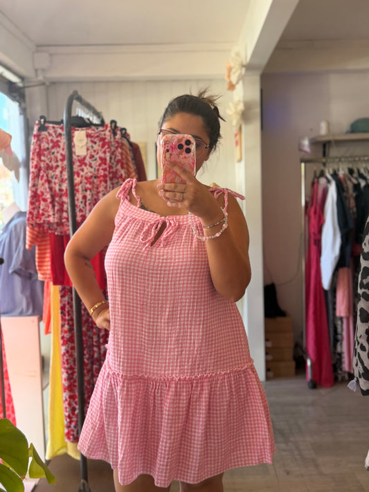 Robe courte vichy en gaze de coton - Taille unique 36-44/46 (2 couleurs)