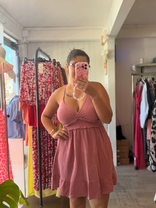 Robe courte en gaze de coton rose - Taille unique 36-46