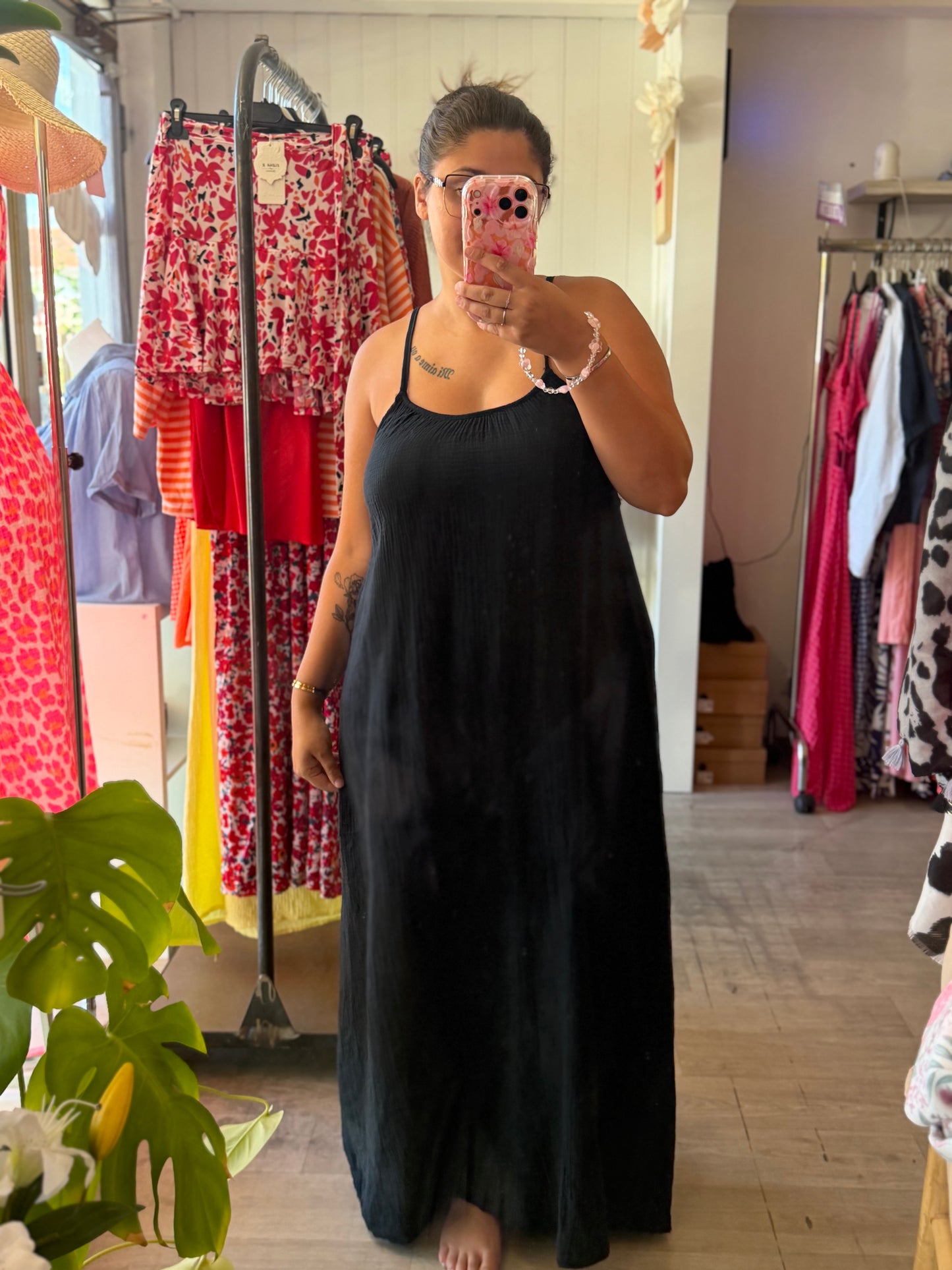 Robe longue dos nu en gaze de coton - Taille unique 36-46/48 (3 couleurs)