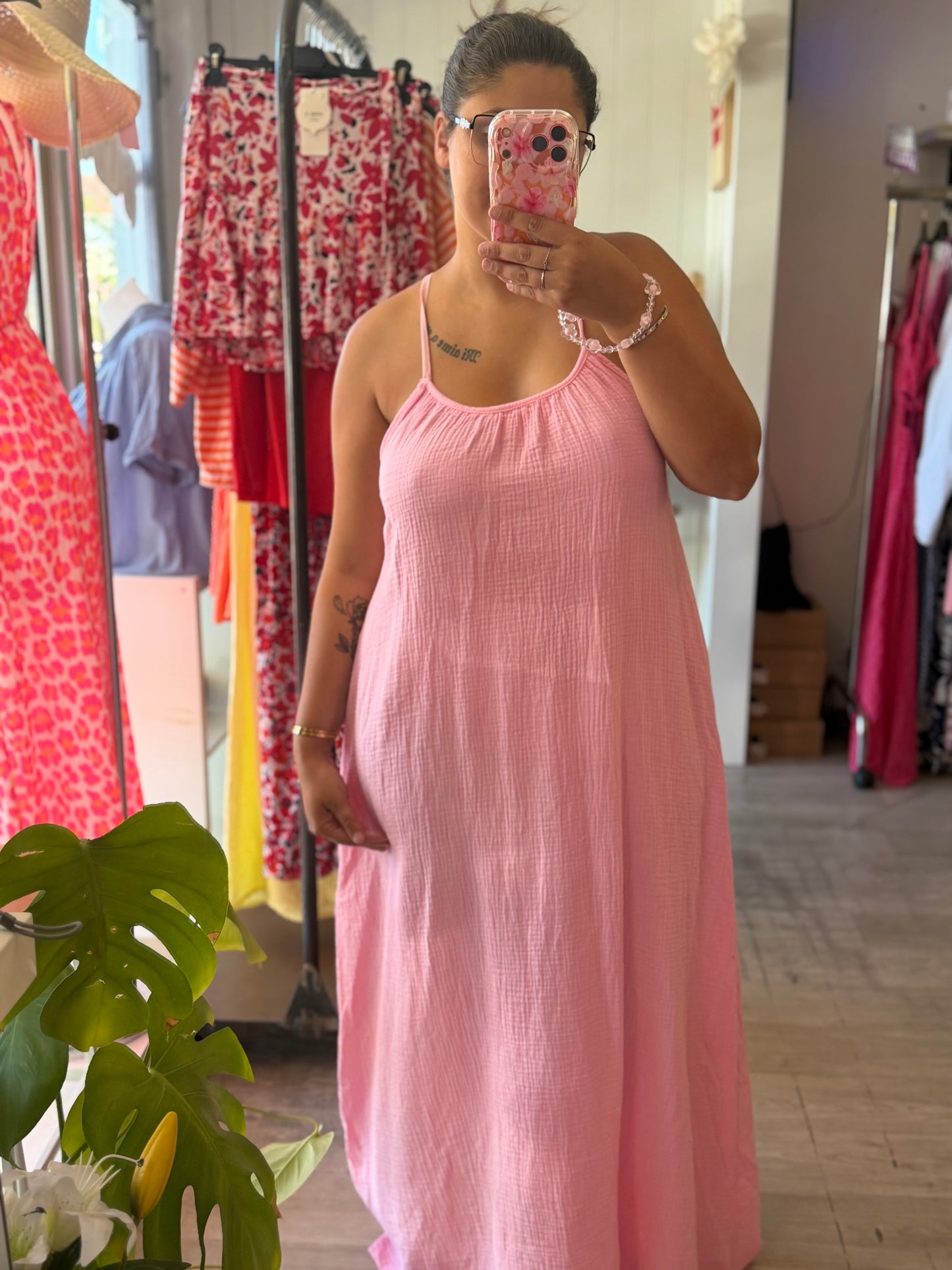 Robe longue dos nu en gaze de coton - Taille unique 36-46/48 (3 couleurs)