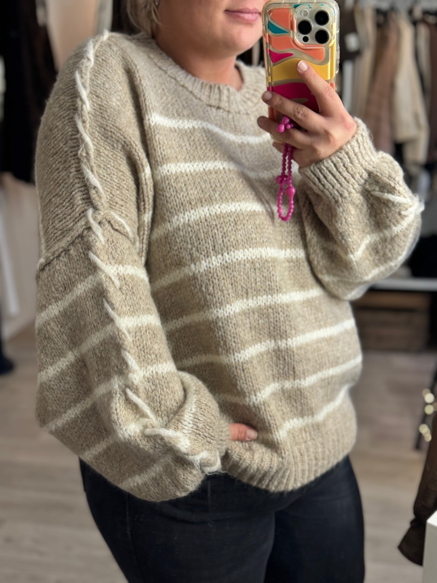 Pull rayé col rond – Taille unique 36-46