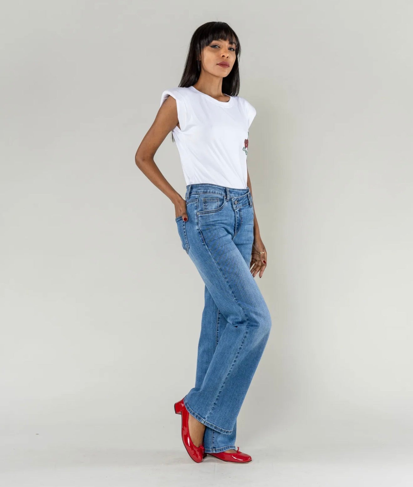Jean asymétrique flare bleu délavé - Du 34 au 42 - Nina Carter