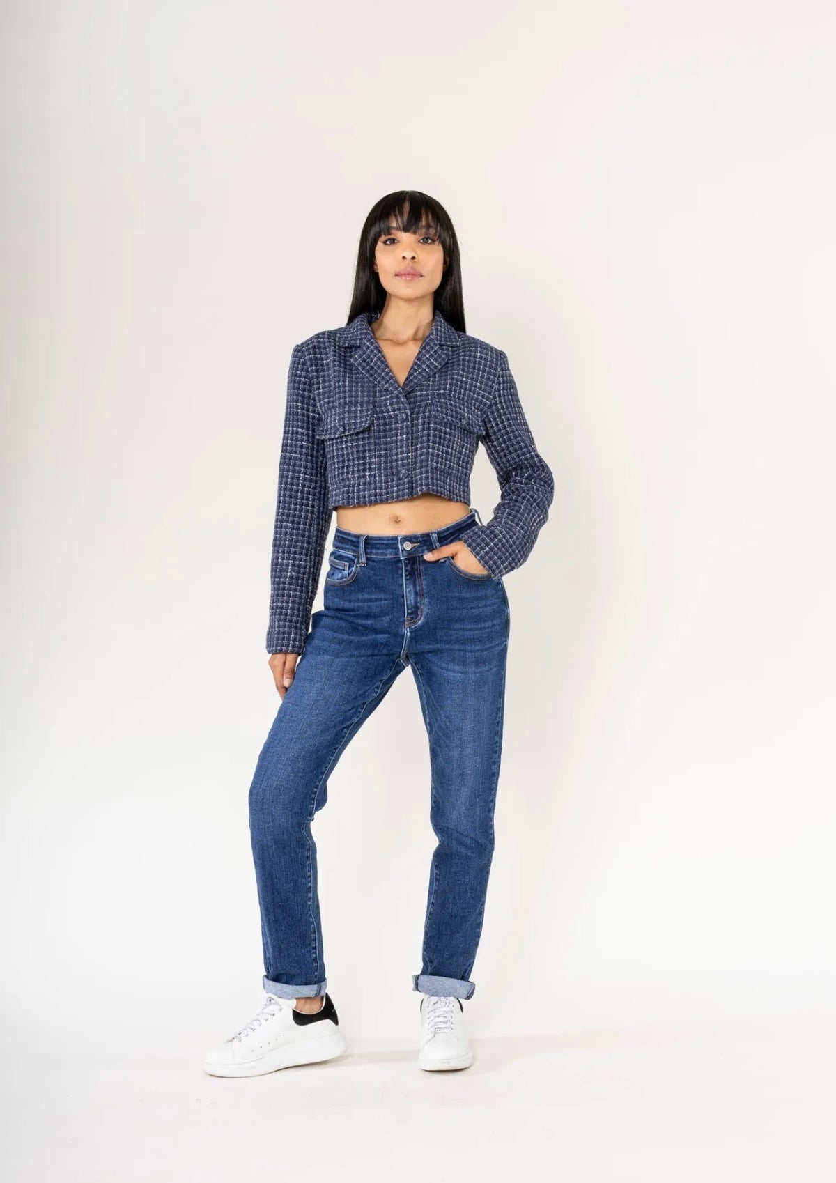 Jean Mom droit taille haute bleu foncé - Du 34 au 44 - Nina Carter