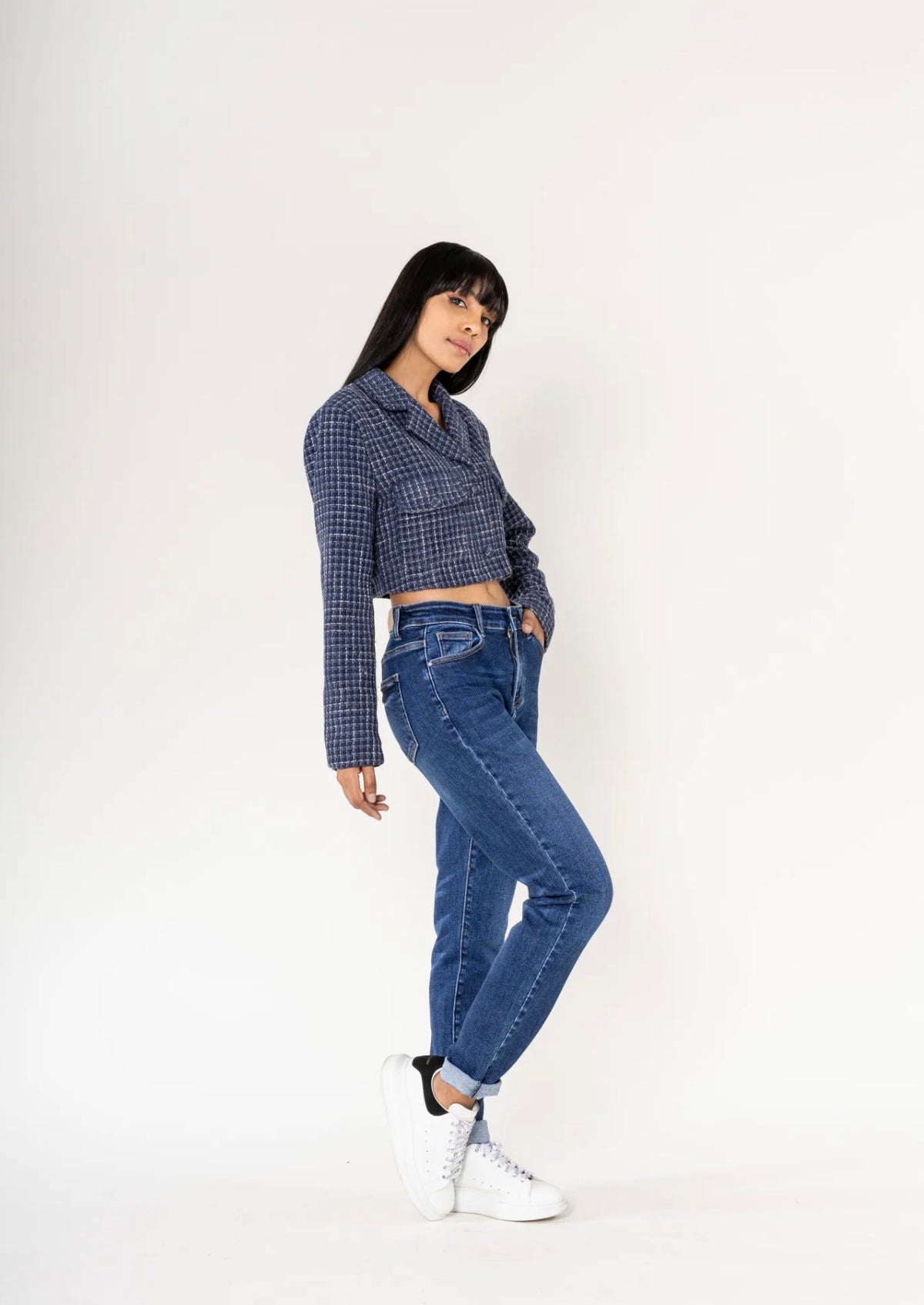 Jean Mom droit taille haute bleu foncé - Du 34 au 44 - Nina Carter