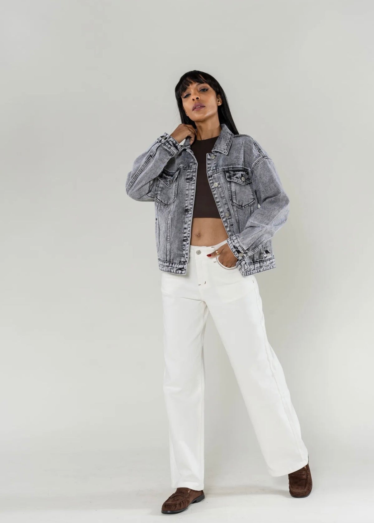 Veste en jean gris clair - Du S au L - Nina Carter
