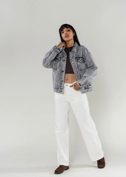 Veste en jean gris clair - Du S au L - Nina Carter