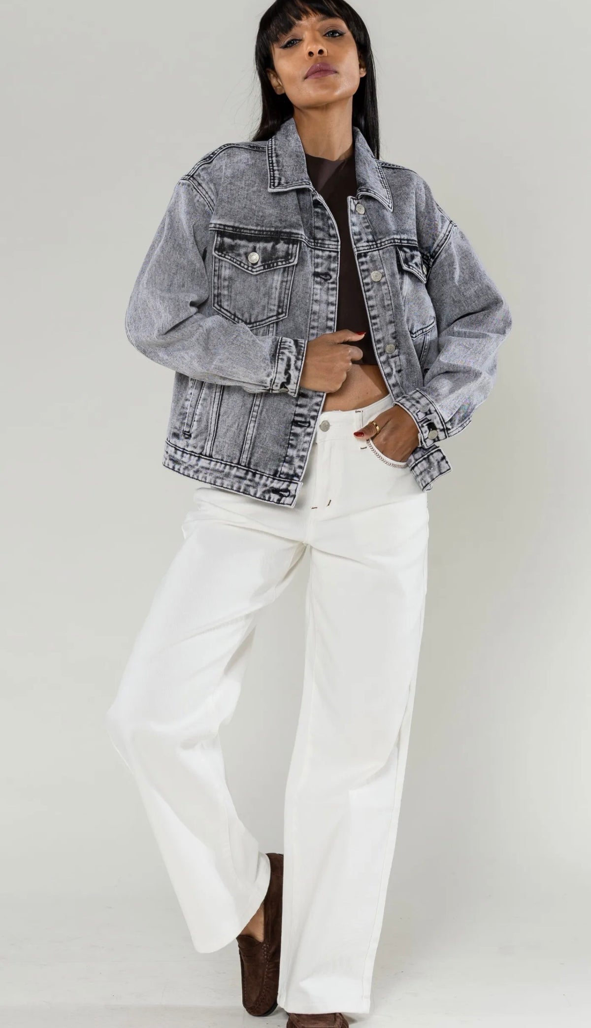 Veste en jean gris clair - Du S au L - Nina Carter