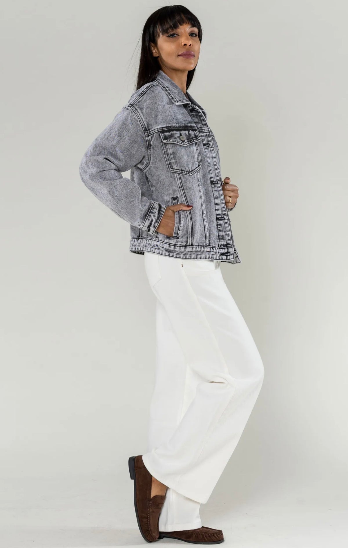 Veste en jean gris clair - Du S au L - Nina Carter