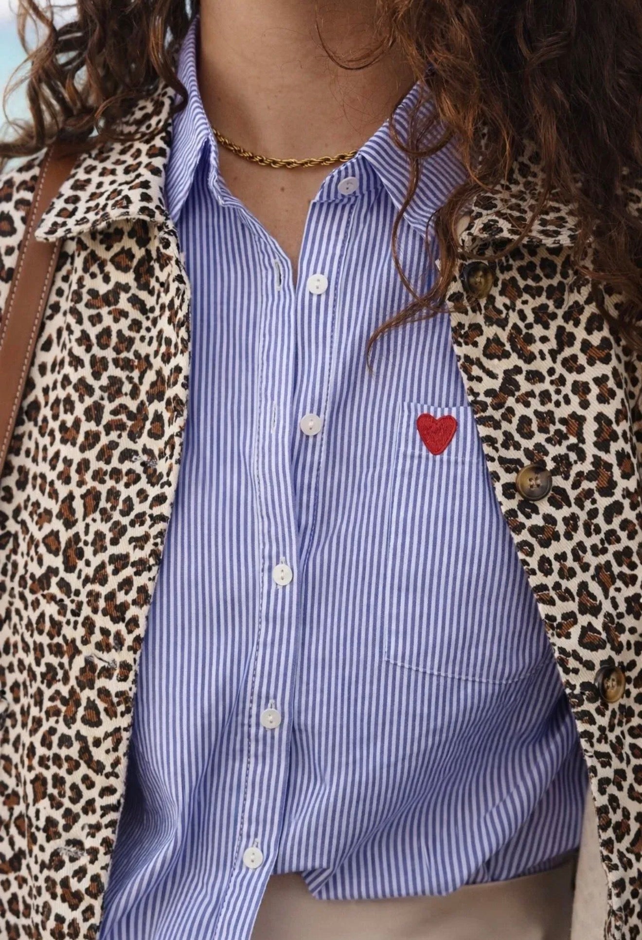 Chemise à rayures bleu coeur rouge - Du S au L