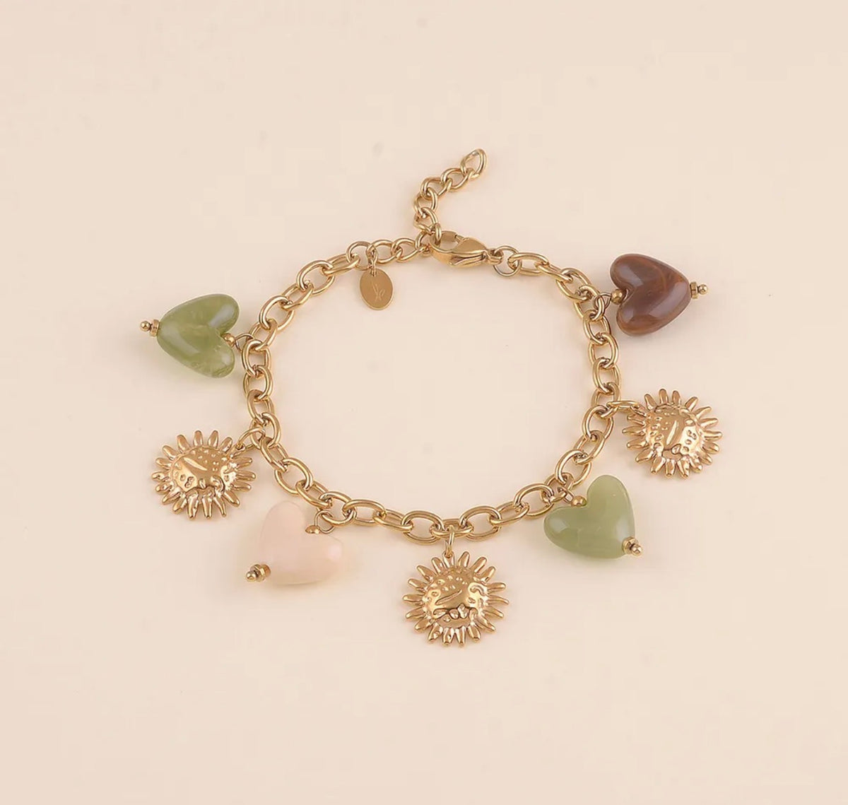 Bracelet perles coeurs en résine et fleurs texturées (2 couleurs)