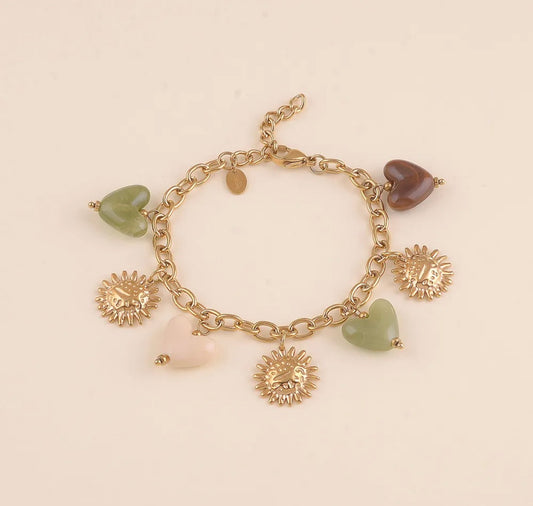 Bracelet perles coeurs en résine et fleurs texturées (2 couleurs)