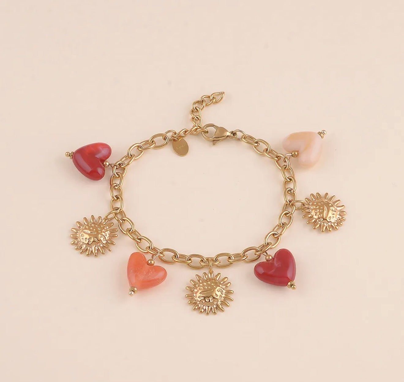 Bracelet perles coeurs en résine et fleurs texturées (2 couleurs)
