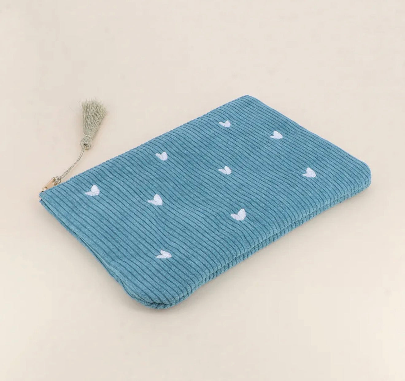 Trousse petits coeurs velours côtelé - 20 x 14 cm (4 couleurs)