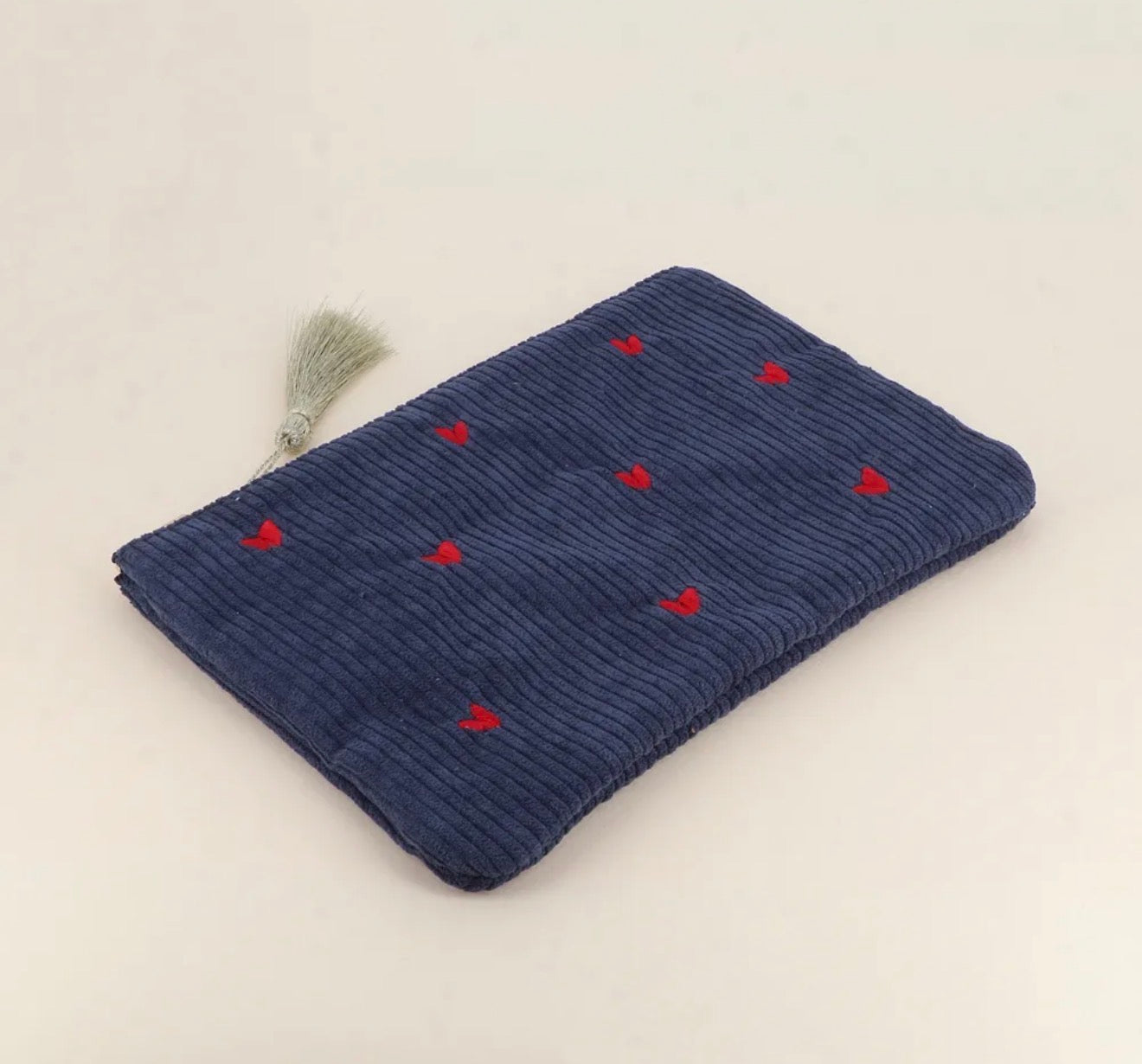 Trousse petits coeurs velours côtelé - 20 x 14 cm (4 couleurs)