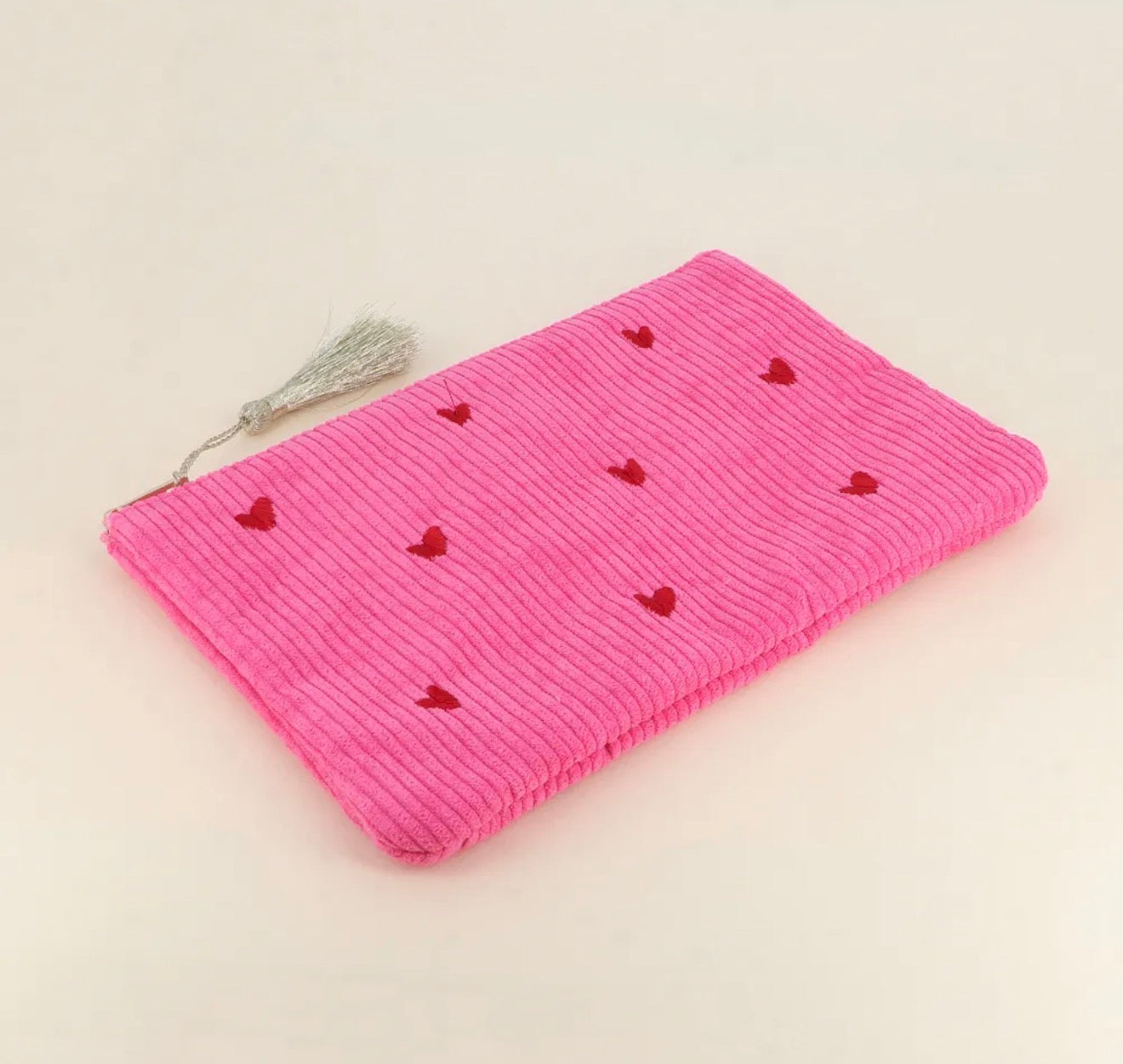 Trousse petits coeurs velours côtelé - 20 x 14 cm (4 couleurs)