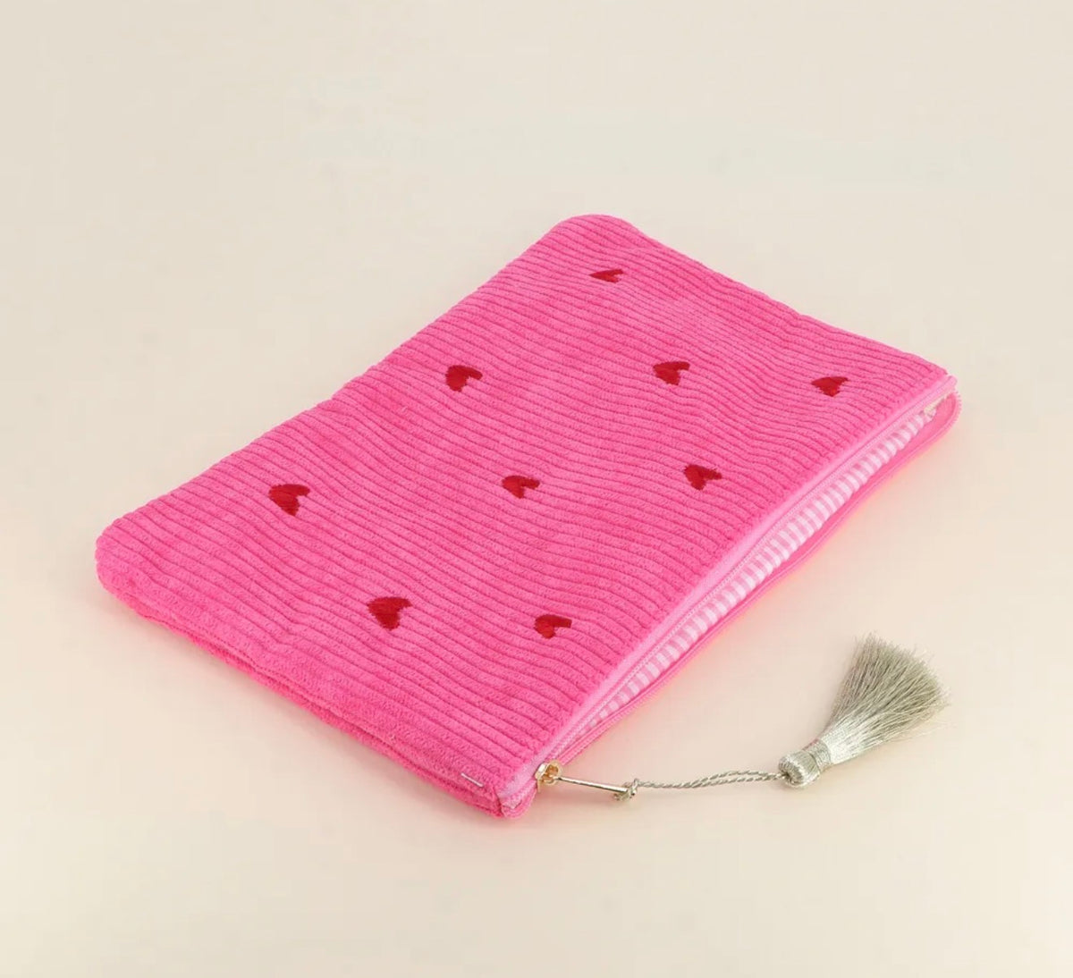 Trousse petits coeurs velours côtelé - 20 x 14 cm (4 couleurs)