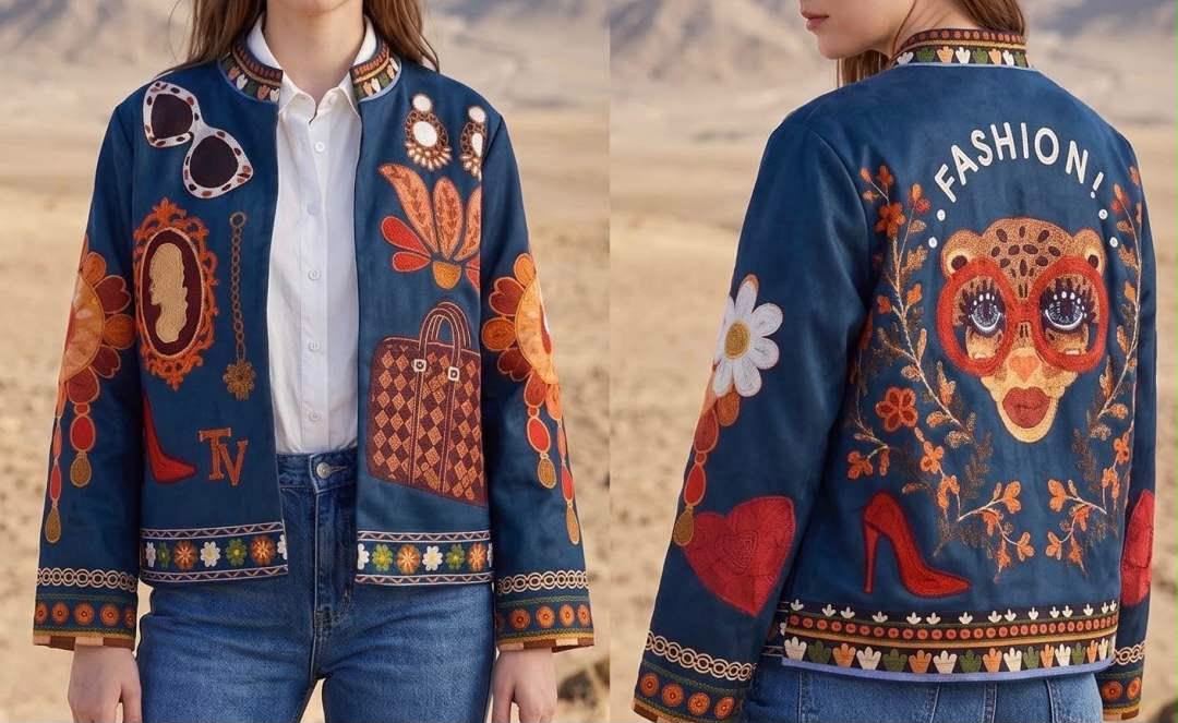 Veste effet daim imprimée avec deux poches - Taille unique 36 au 48 (3 couleurs)