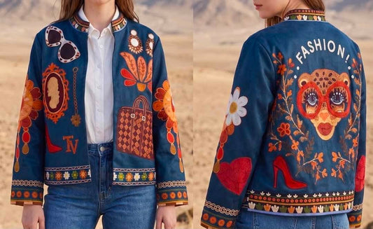 Veste effet daim imprimée avec deux poches - Taille unique 36 au 48 (3 couleurs)