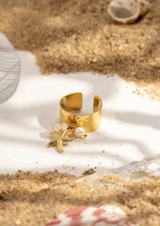 Bague dorée charms etoile de mer perle - C MON DRESSING