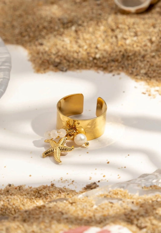 Bague dorée charms etoile de mer perle - C MON DRESSING