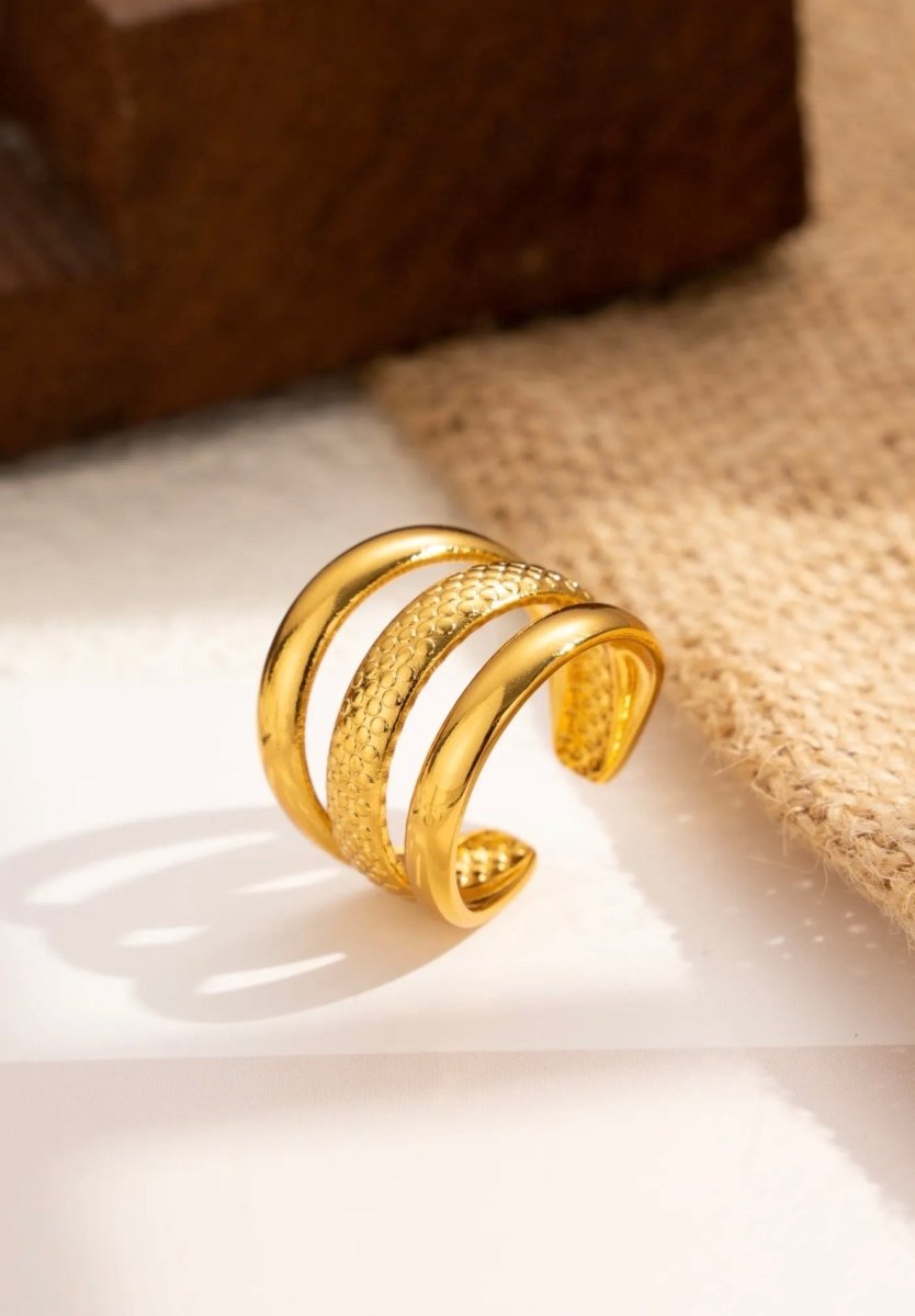 Bague large triple bande dorée ajustable - C MON DRESSING