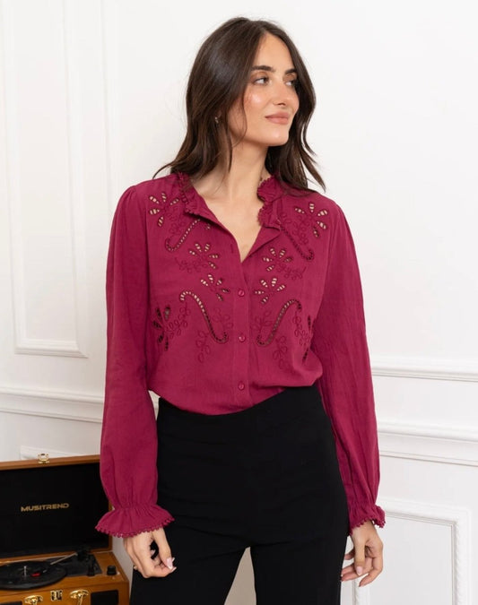 Blouse ajourée bordeaux – du S au L - C MON DRESSING