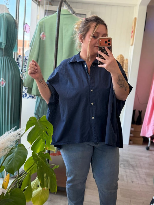 Blouse en coton oversize bleu marine - Taille unique 36 - 52 - C MON DRESSING