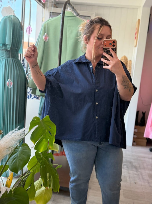 Blouse en coton oversize bleu marine - Taille unique 36 - 52 - C MON DRESSING