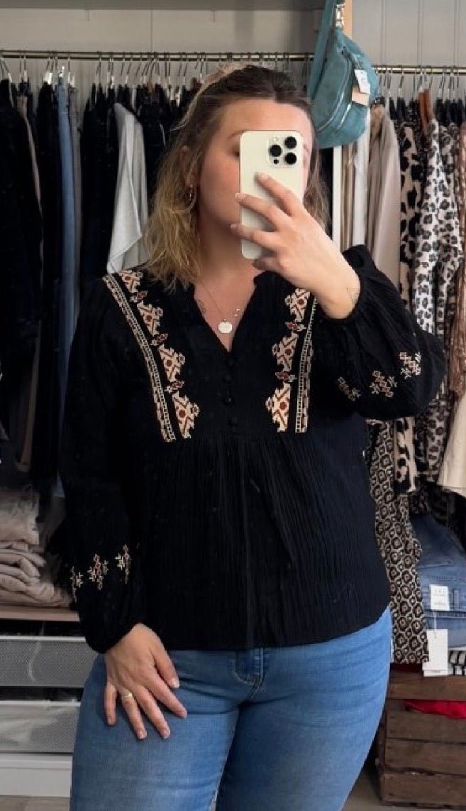 Blouse Noir Motif Graphique - C MON DRESSING