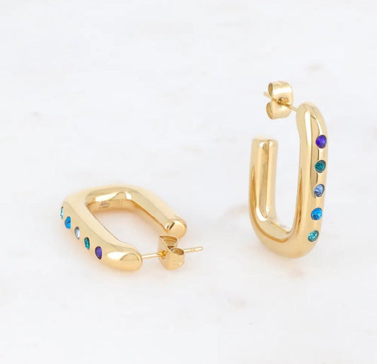 Boucles d’oreilles créoles rectangulaires ornées d’oxydes de zirconium (3 couleurs) - C MON DRESSING
