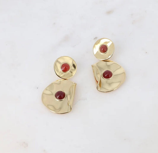 Boucles d’oreilles pendantes en acier inoxydable & pierre naturelle (2 couleurs) - C MON DRESSING