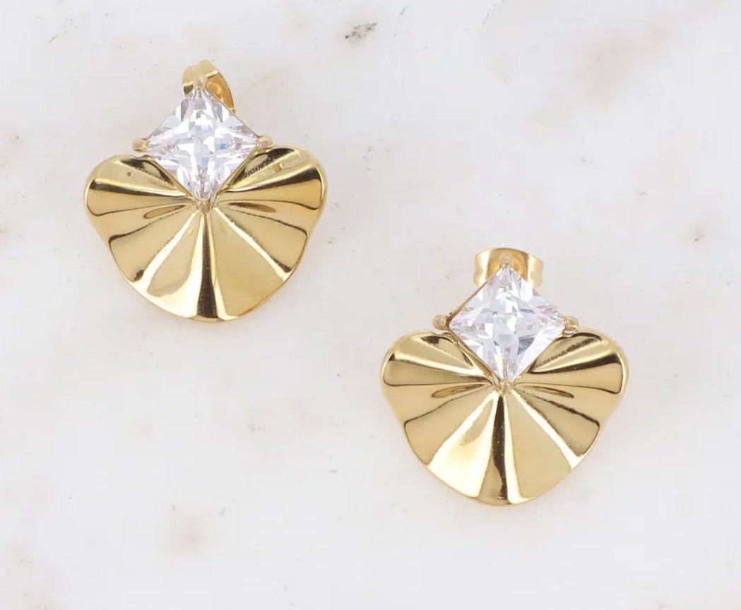 Boucles d’oreilles puces en acier inoxydable avec cristal carré – 22 x 23 mm