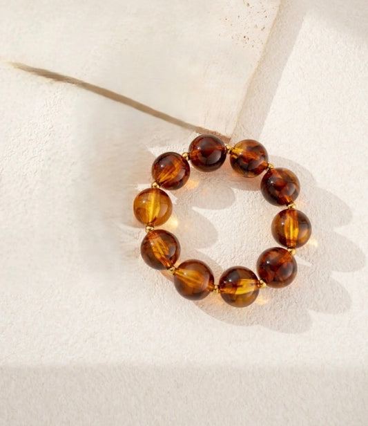 Bracelet élastique perles ambre résine marbrée - C MON DRESSING