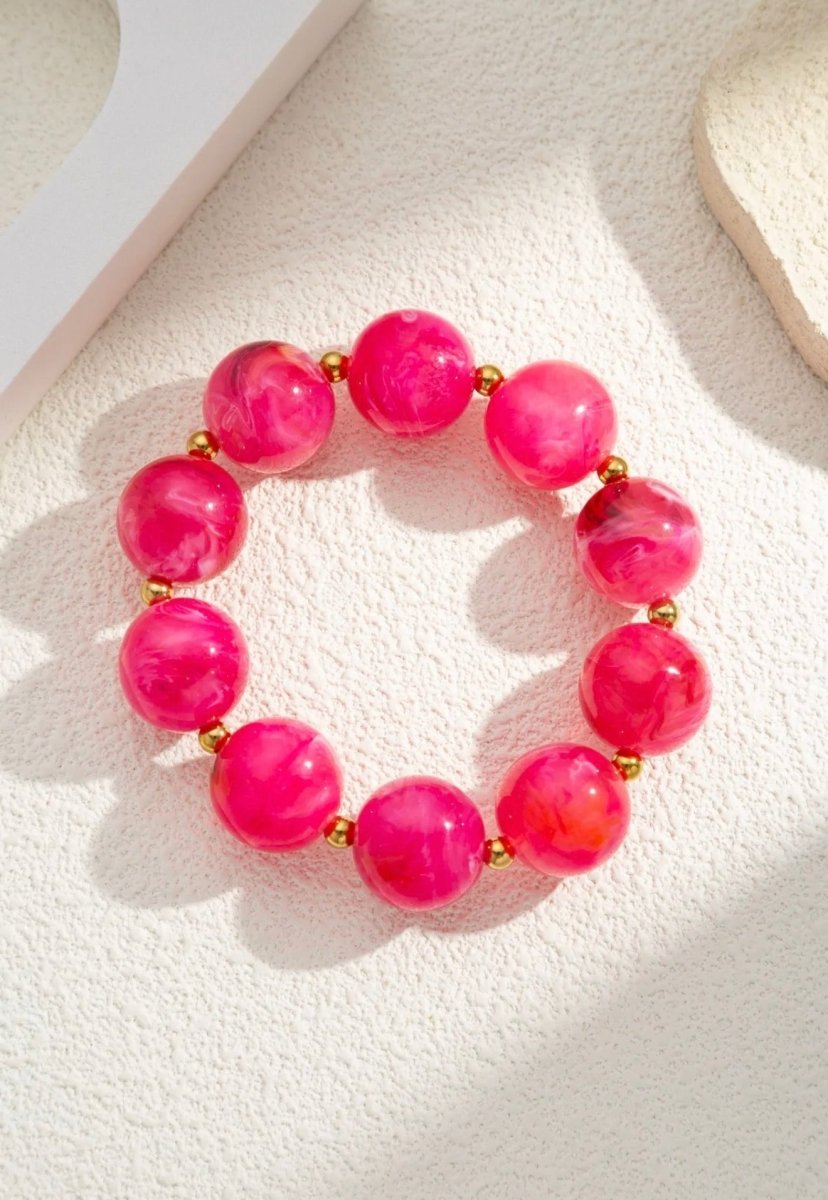 Bracelet élastique perles rose résine marbrée - C MON DRESSING