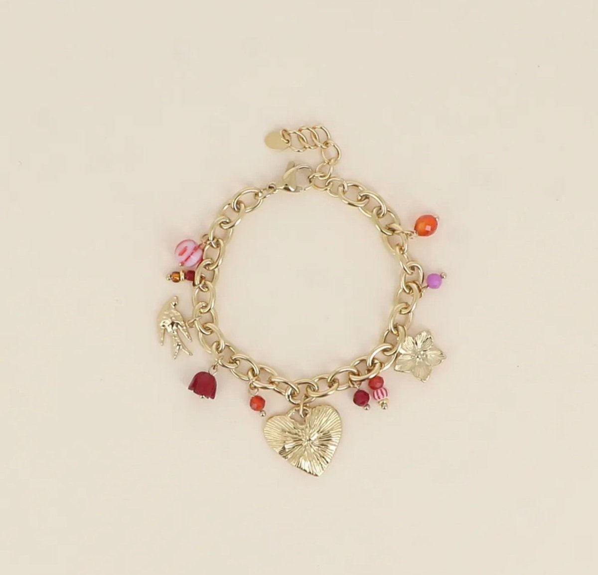 Bracelet en acier inoxydable avec pampille et cœur fleuri – 17 + 3 cm - C MON DRESSING