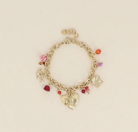 Bracelet en acier inoxydable avec pampille et cœur fleuri – 17 + 3 cm - C MON DRESSING