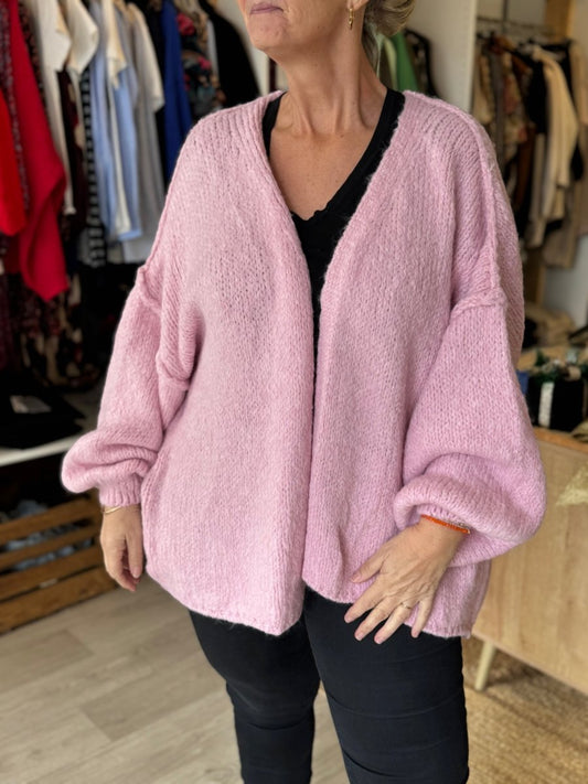 Cardigan oversize en maille douce rose bébé – taille unique 36 - 52 - C MON DRESSING