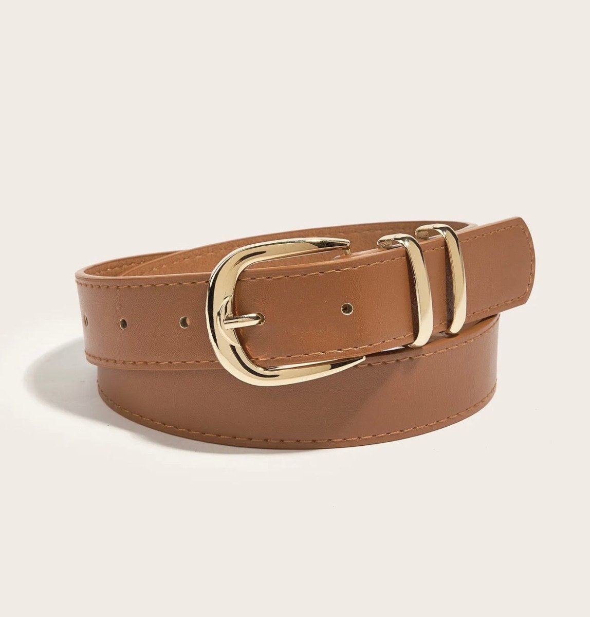 Ceinture en simili cuir à boucle dorée marron - C MON DRESSING