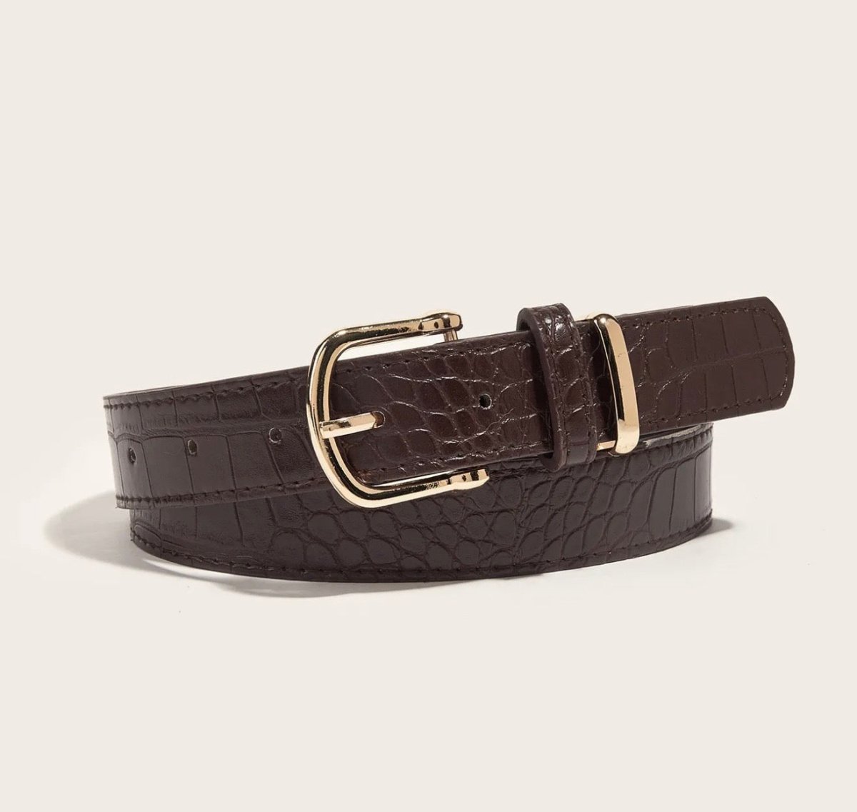 Ceinture en simili cuir effet croco à boucle dorée marron - C MON DRESSING