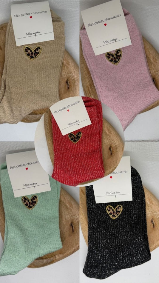 Chaussettes à paillettes coeurs léopard - TU 36/40 (5 couleurs) - C MON DRESSING