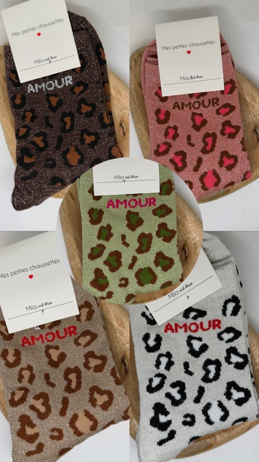 Chaussettes à paillettes léopard Amour - TU 36/40 (5 couleurs) - C MON DRESSING