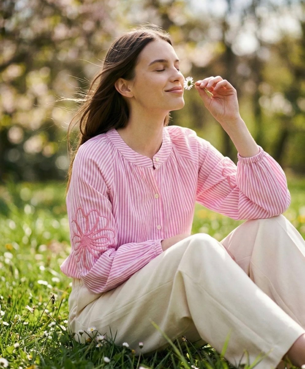 Chemise rayée en avec broderie manches – Taille unique 36 - 44/46 (5 couleurs) - C MON DRESSING