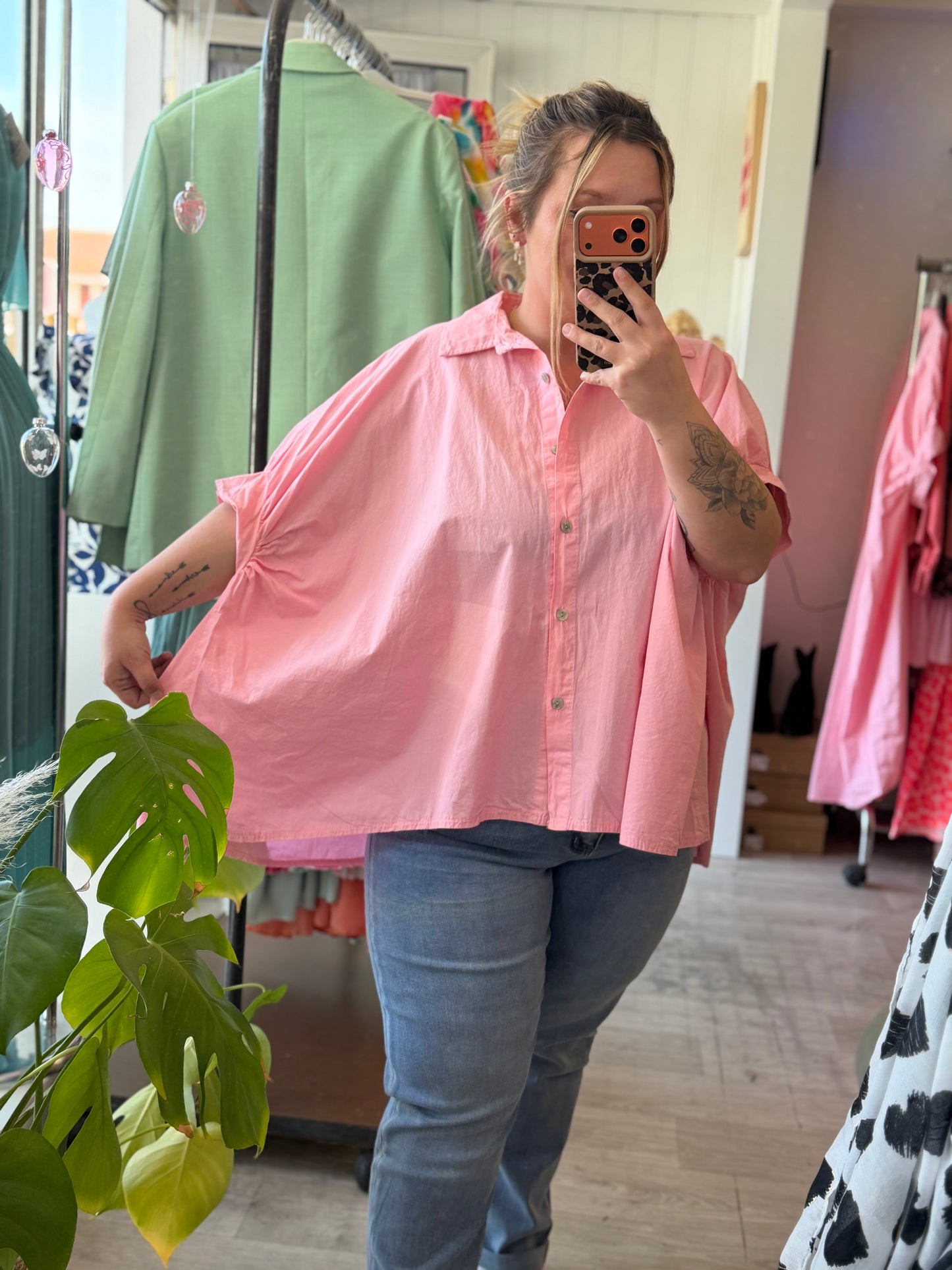 Blouse en coton oversize rose - Taille unique 36-52