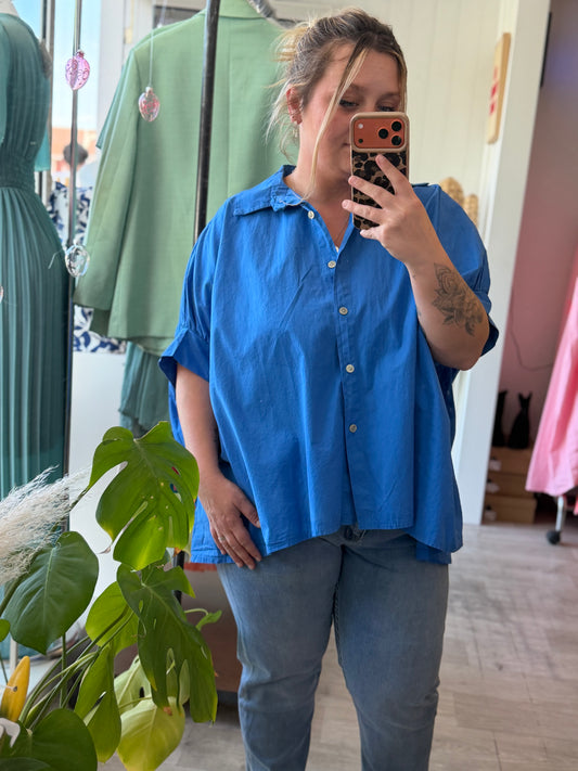 Blouse en coton oversize bleu royal - Taille unique 36-52