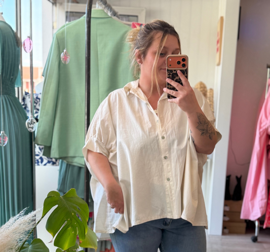 Blouse en coton oversize écru - Taille unique 36-52