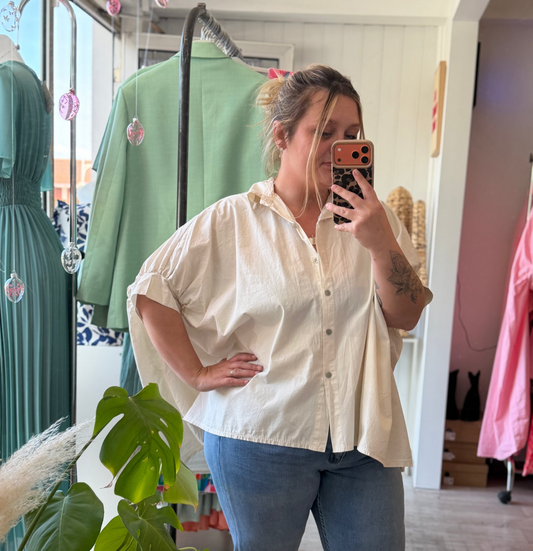 Blouse en coton oversize écru - Taille unique 36-52