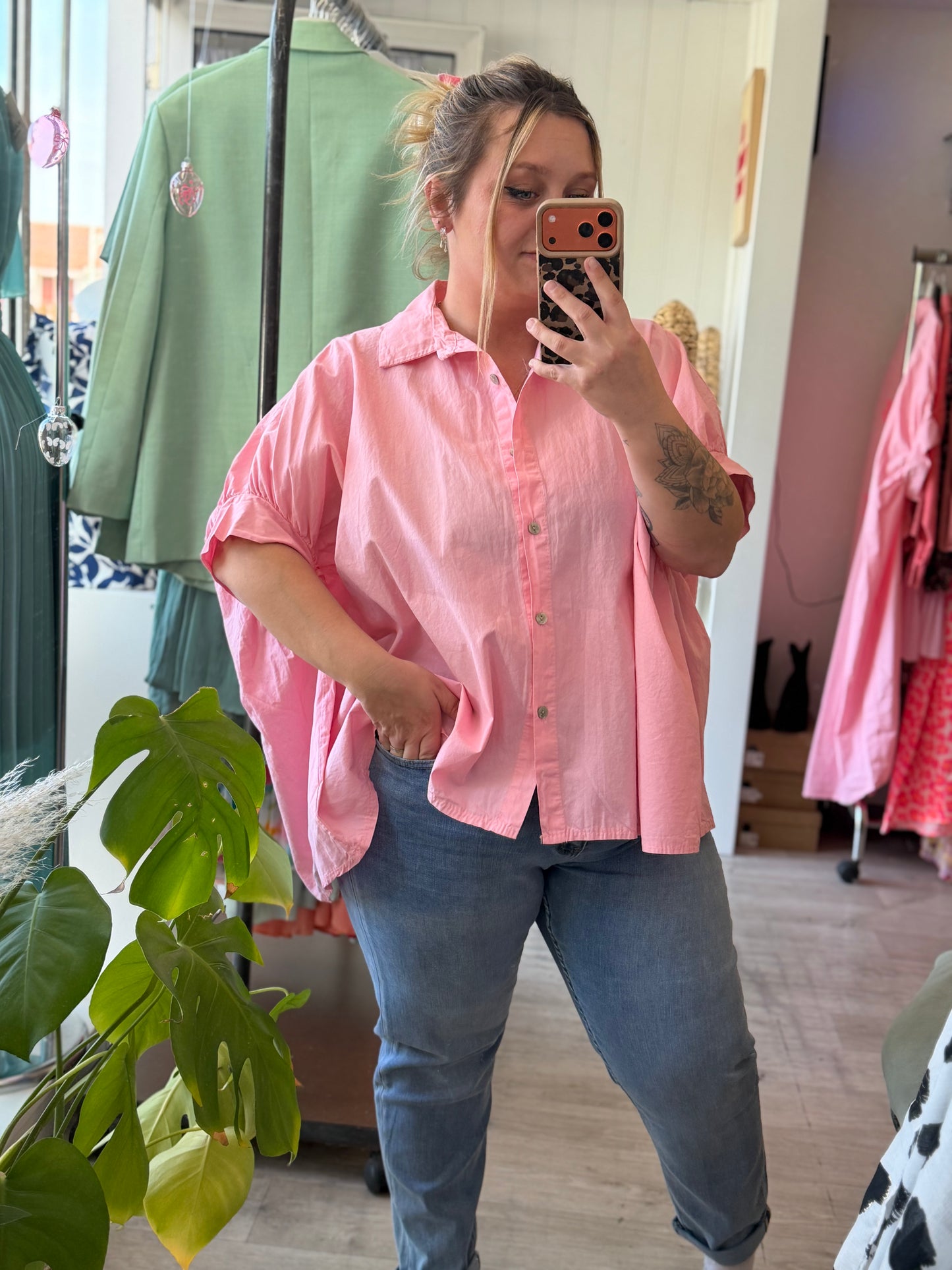 Blouse en coton oversize rose - Taille unique 36-52